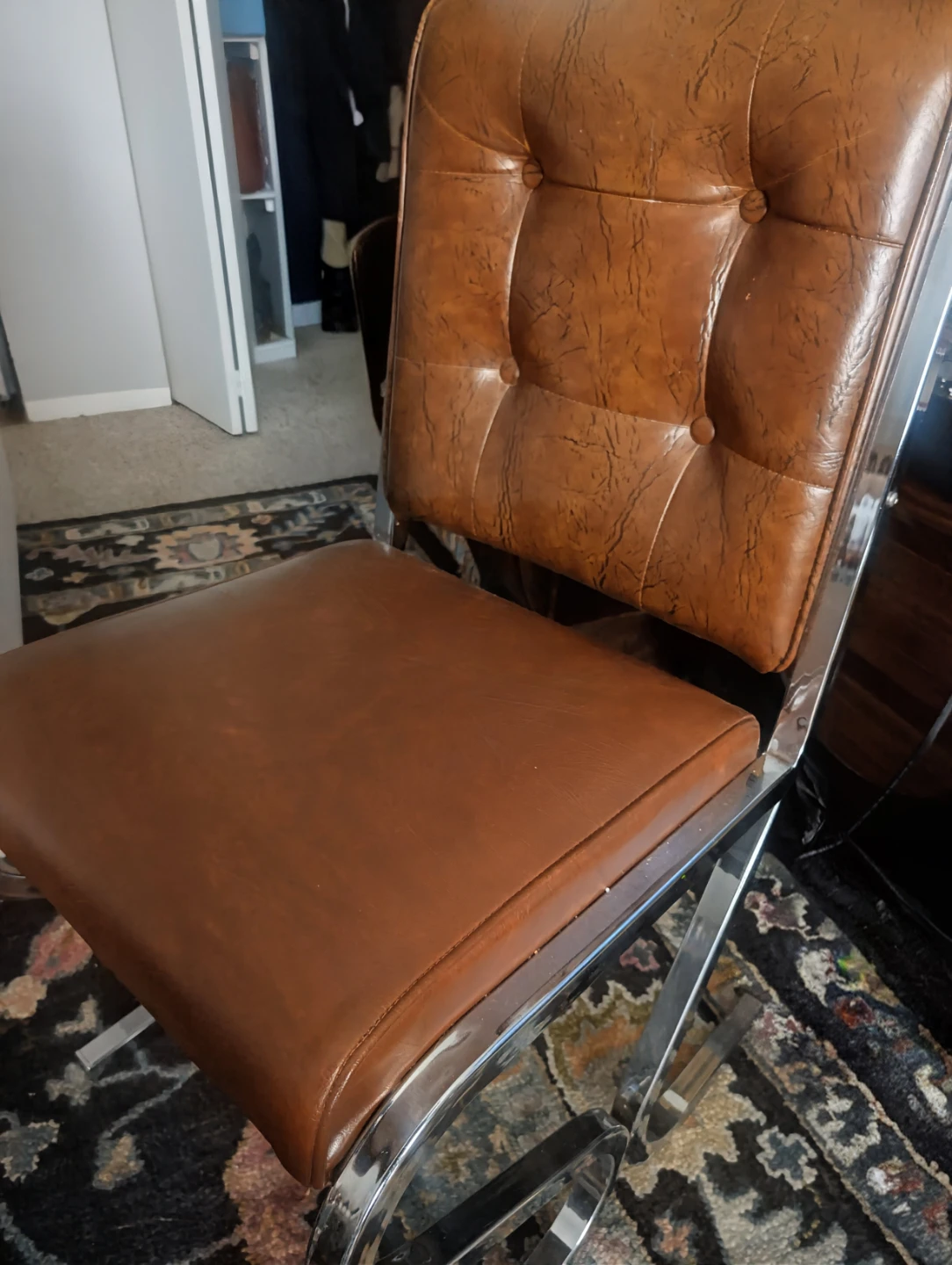 set of 5 pristine Chrome and vinyl cantilever chairs vintage