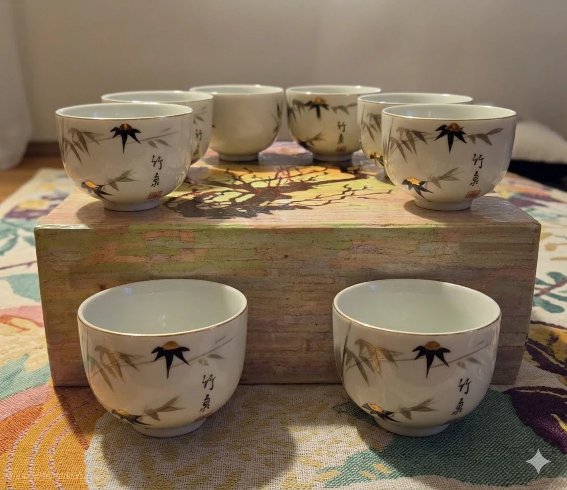 Set of 6 Ceramic Tea Cups with Bamboo Design - photo 2