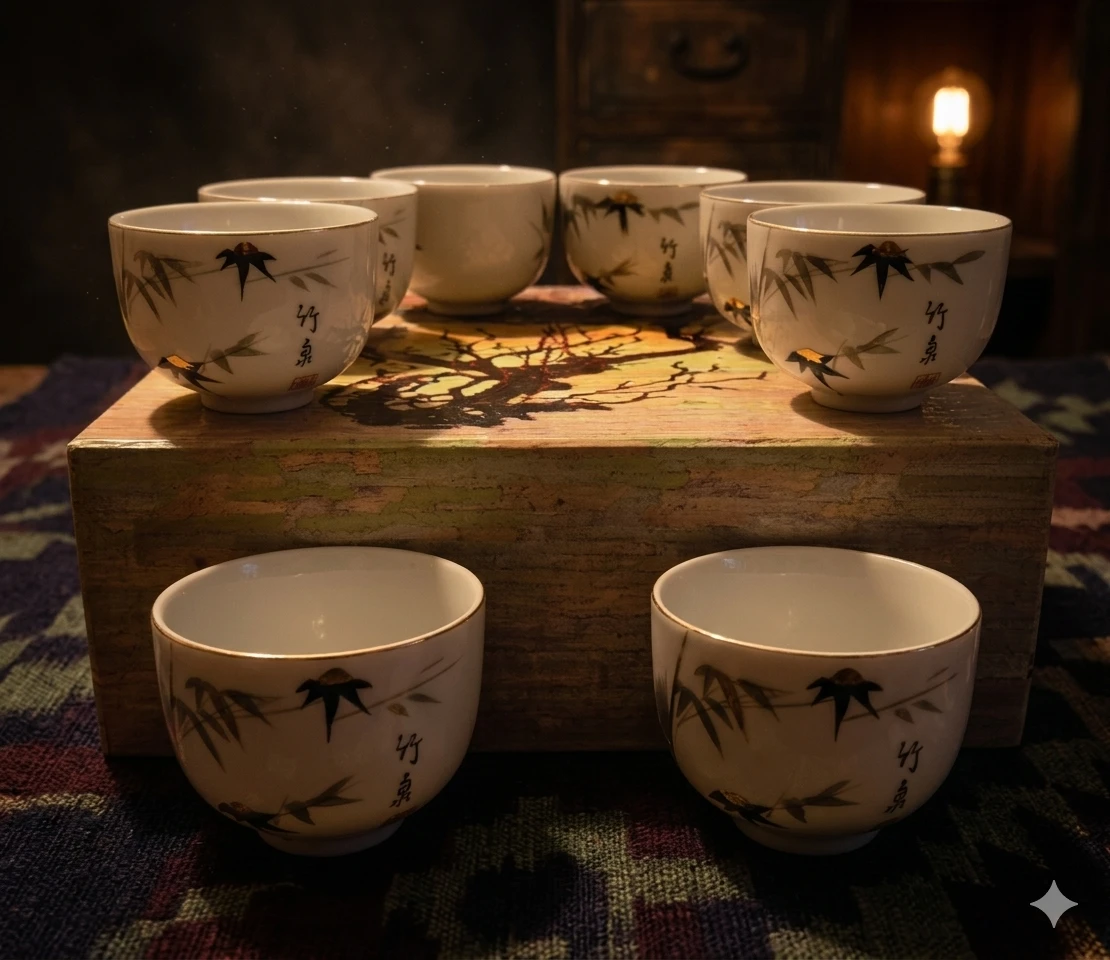 Set of 6 Ceramic Tea Cups with Bamboo Design - photo 3