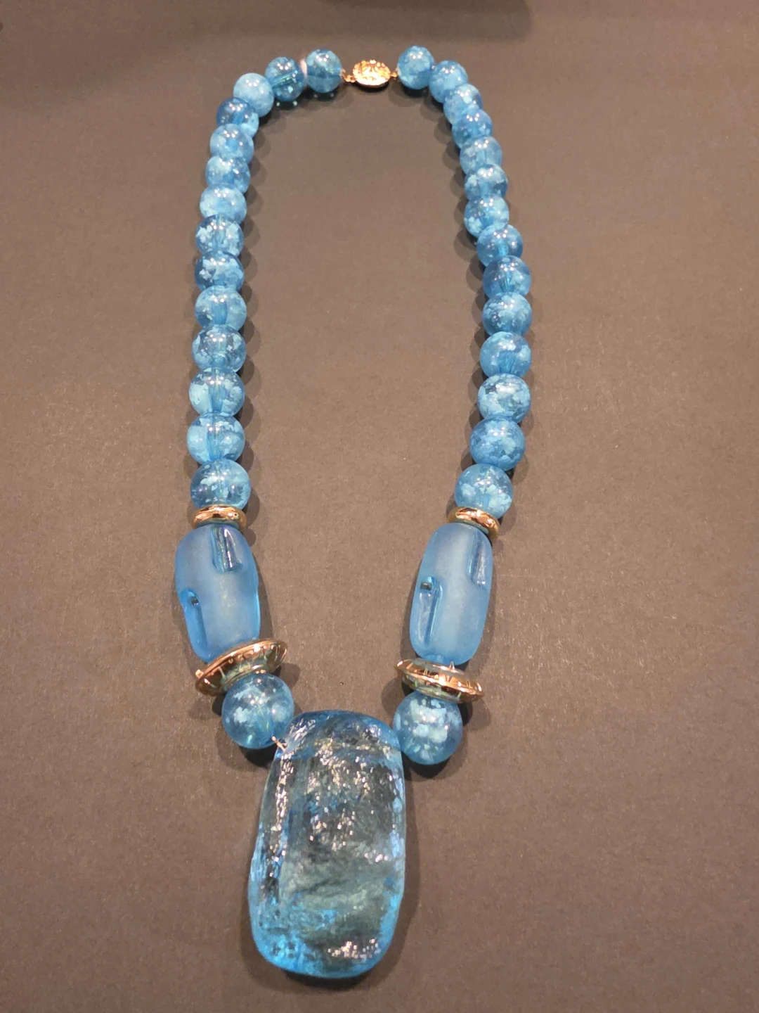 Blue Beaded Necklace with Large Pendant - photo 2