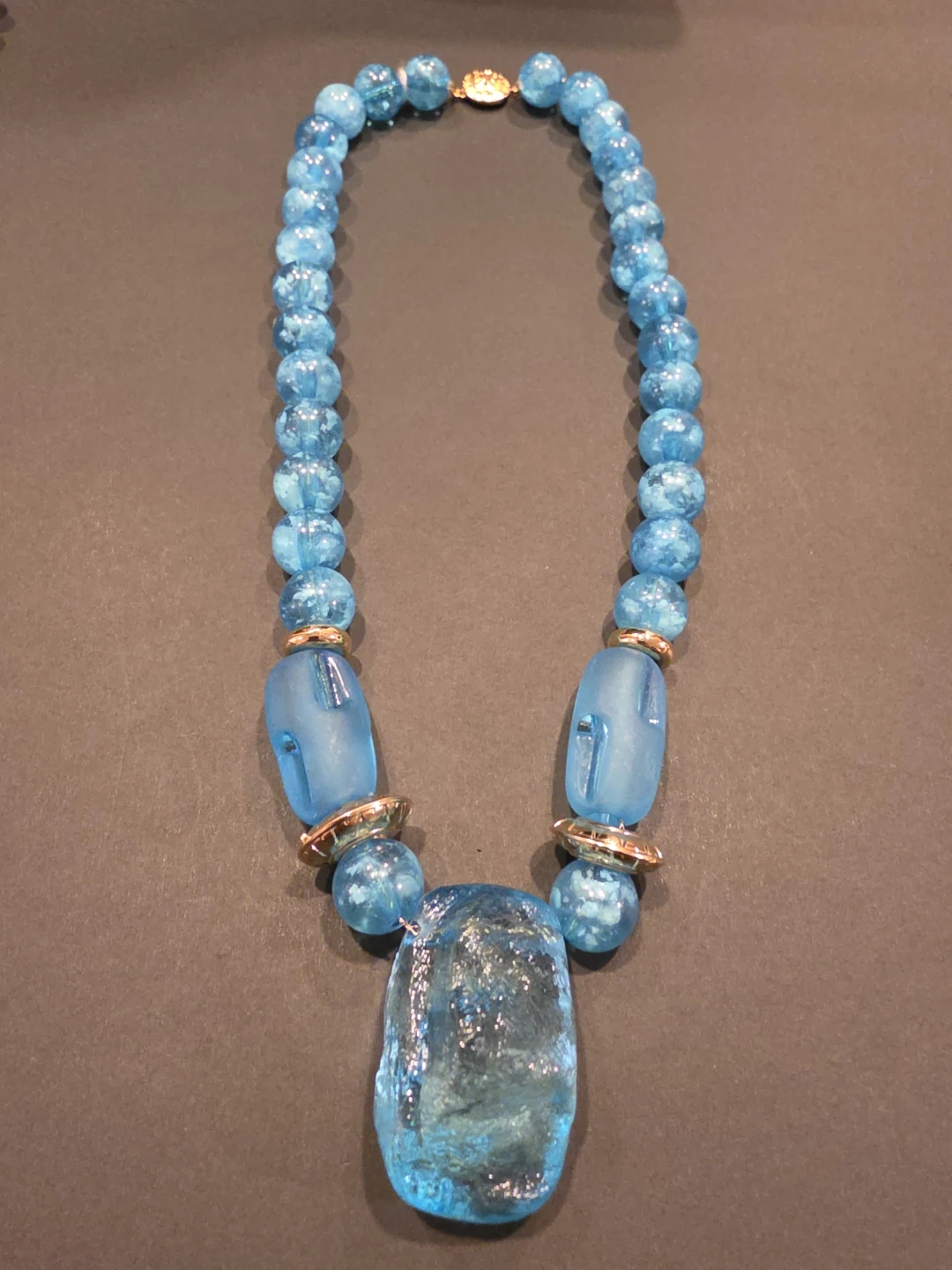 Blue Beaded Necklace with Large Pendant - photo 3