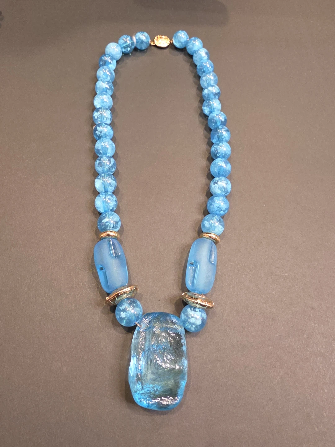 Blue Beaded Necklace with Large Pendant - photo 5