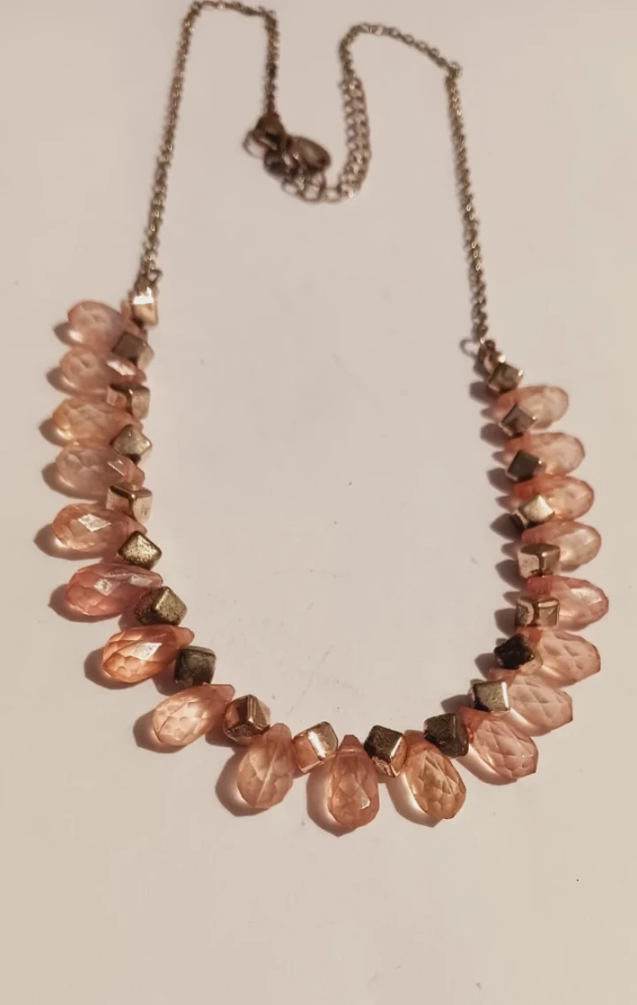 Peach Crystal Beaded Necklace with Gold Accents - photo 3