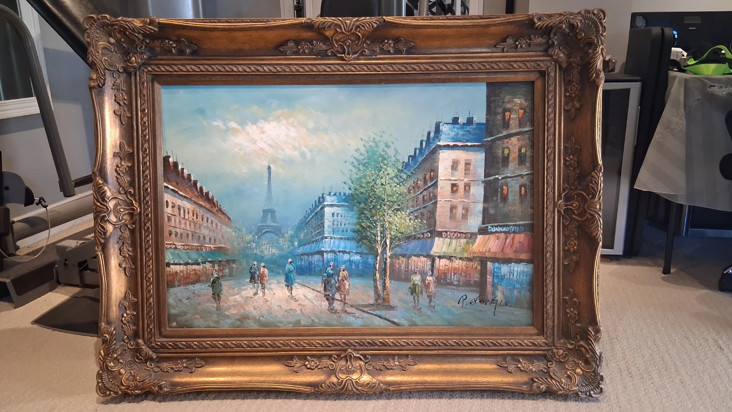 Framed Oil Painting of Parisian Street Scene