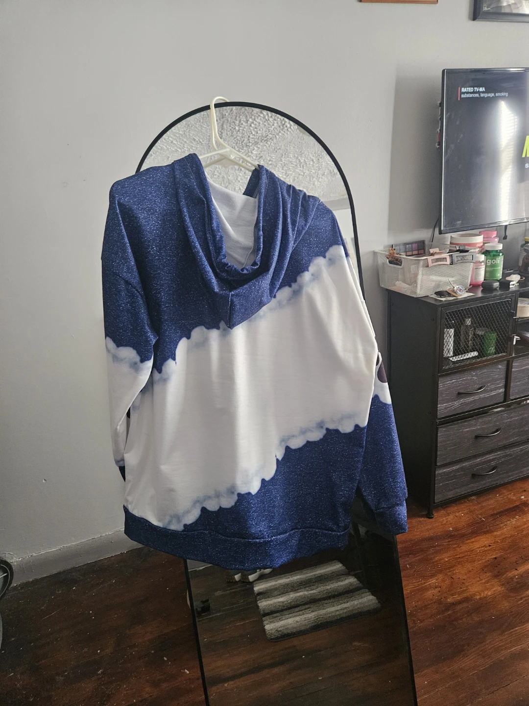 Blue and White Tie-Dye Hoodie with Paw Print Heart Graphic - photo 4