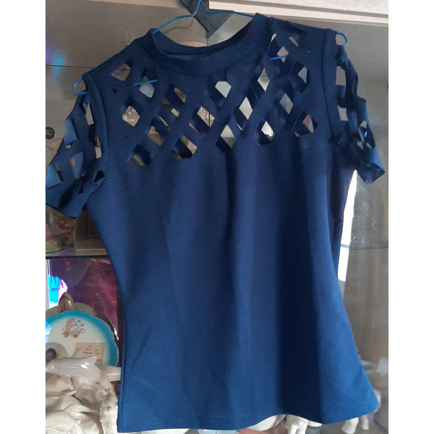 2pc Set Dark Blue Cut-Out Top and Acid Wash Jeans - photo 3