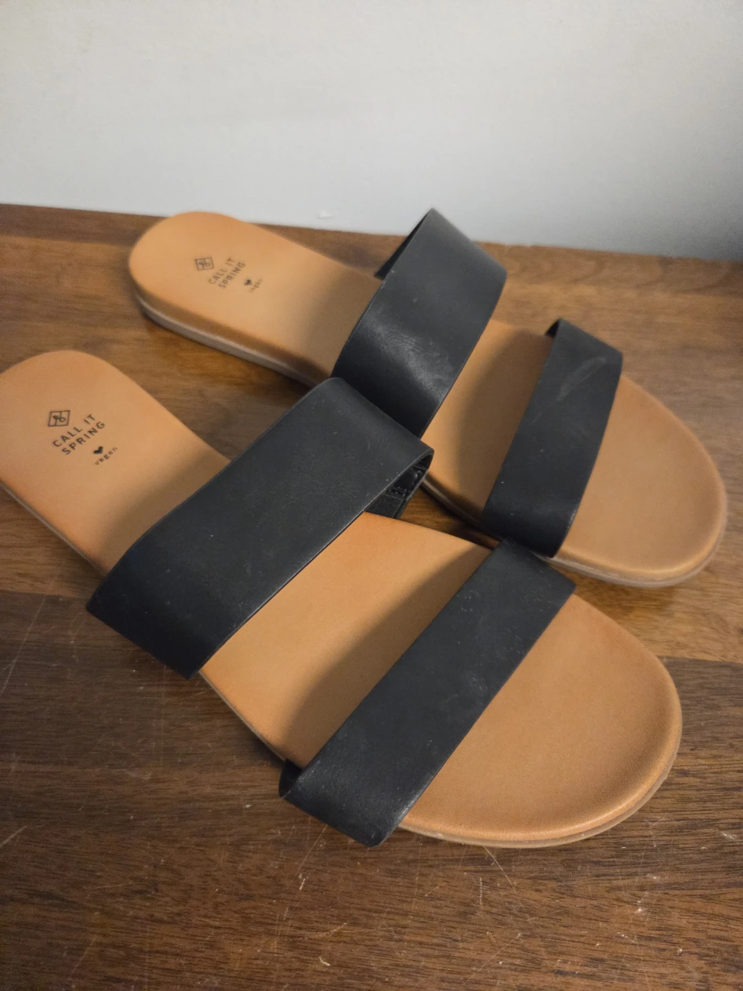 Call It Spring Black Vegan Slides - Size 7