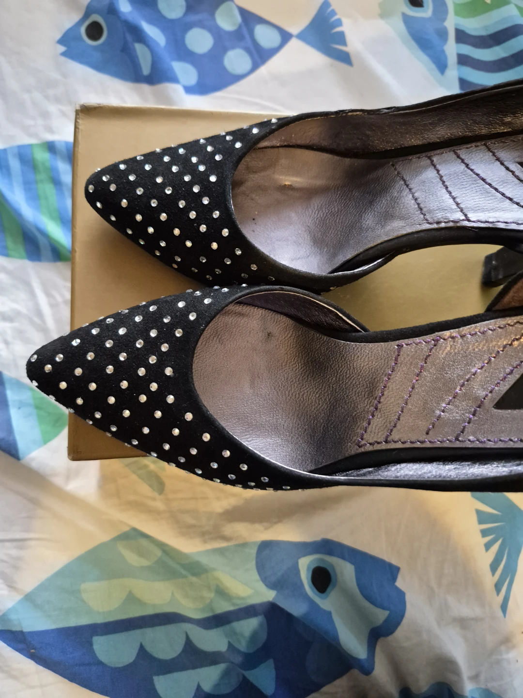 Black Suede Heels with Rhinestone Embellishments - photo 2