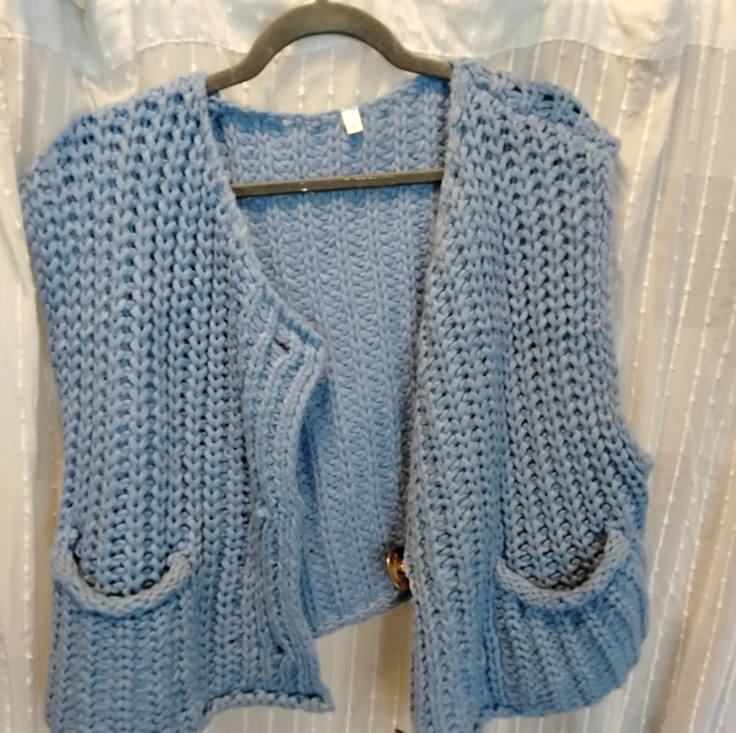 Blue Chunky Knit Button-Up Vest - photo 2
