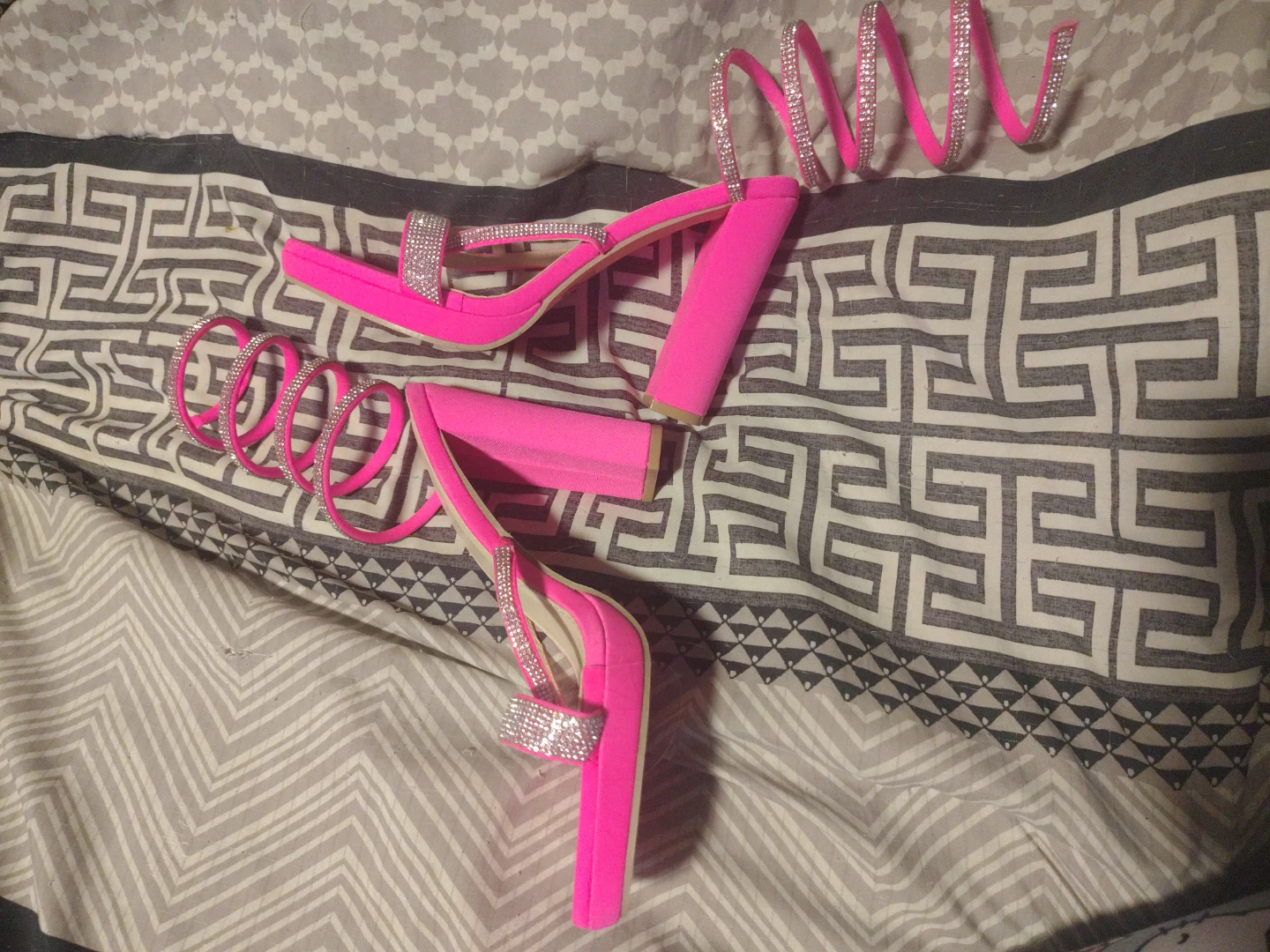 Women's Strappy Spiral Heels - Hot Pink Rhinestone