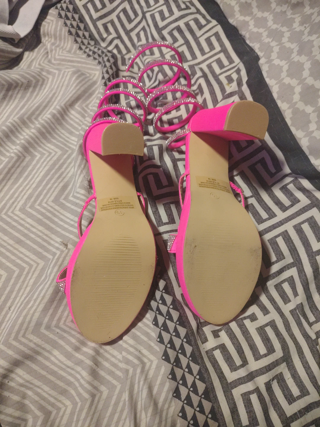 Women's Strappy Spiral Heels - Hot Pink Rhinestone - photo 2