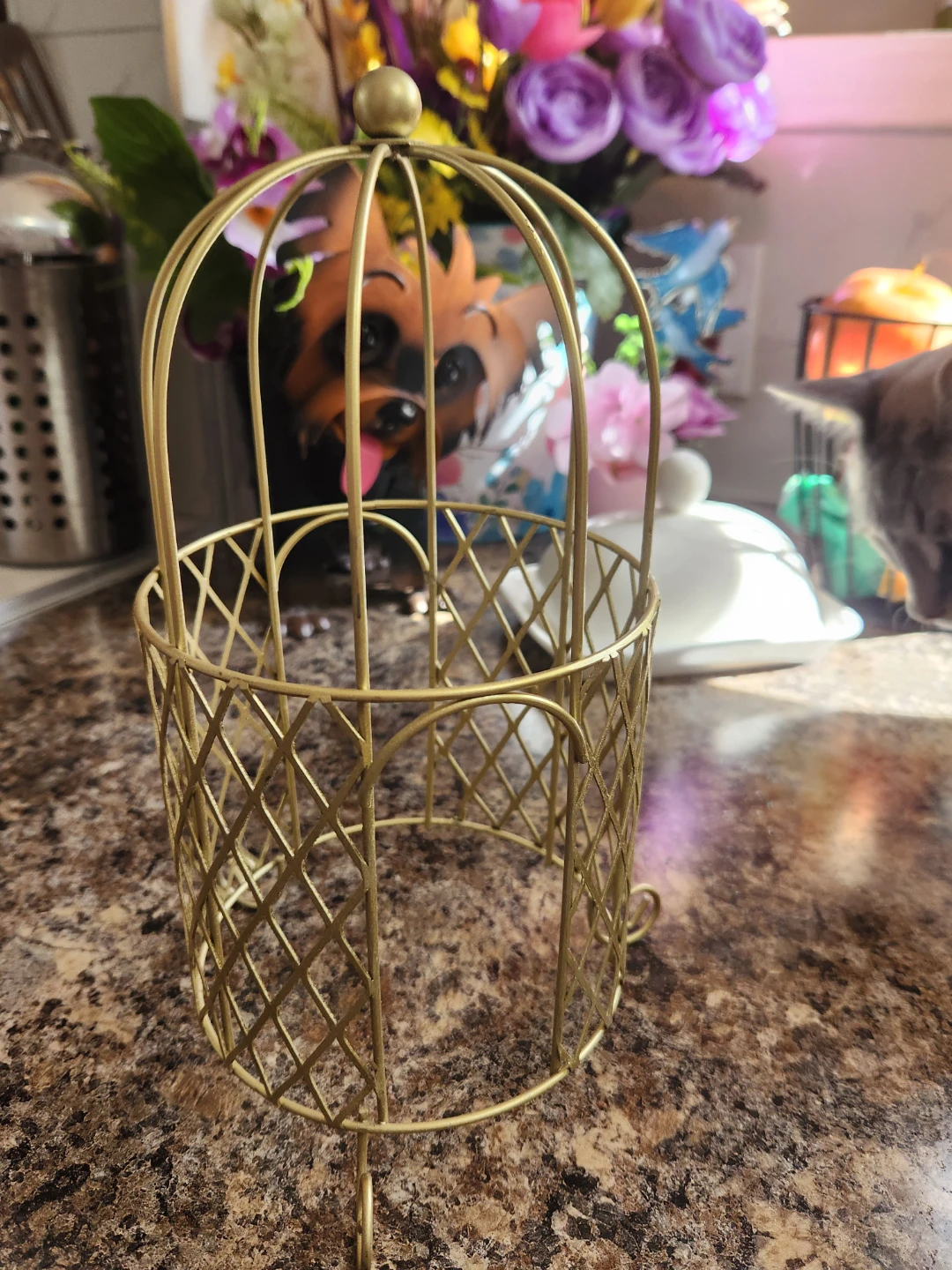 Gold Metal Decorative Bird Cage Holder - photo 2