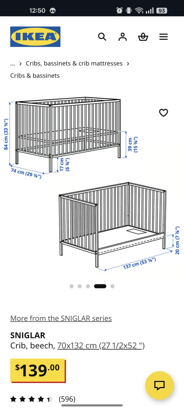 IKEA SNIGLAR Crib, Beech, 70x132 cm - photo 4
