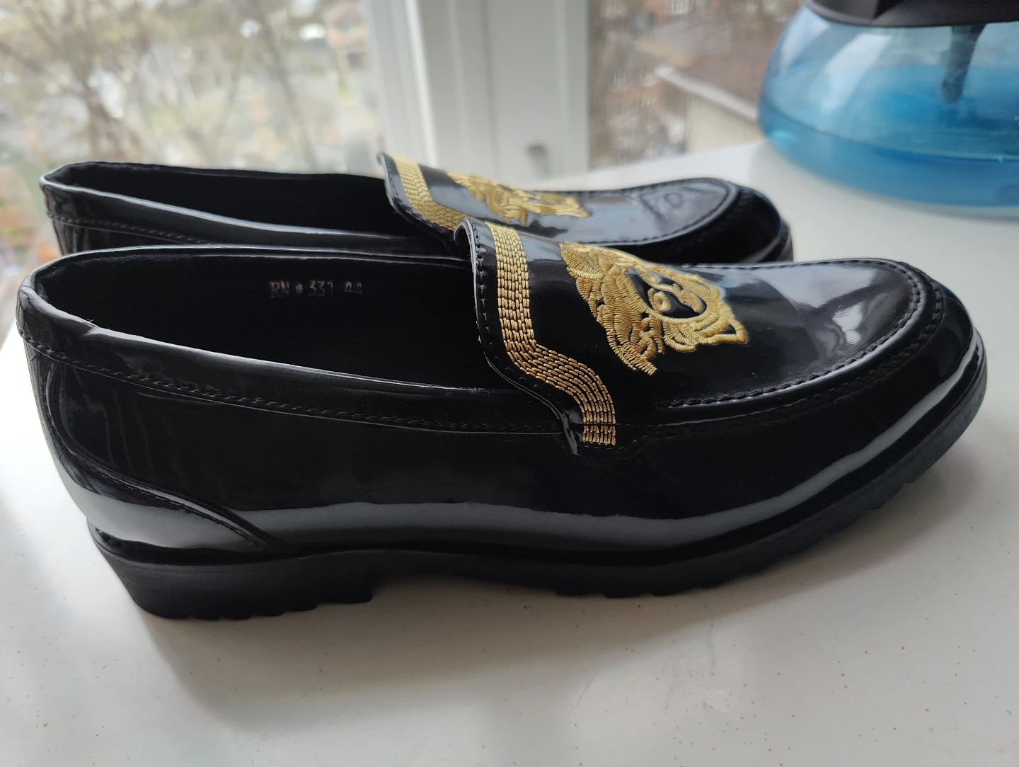 Black Loafers with Gold Medusa Embroidery - photo 2