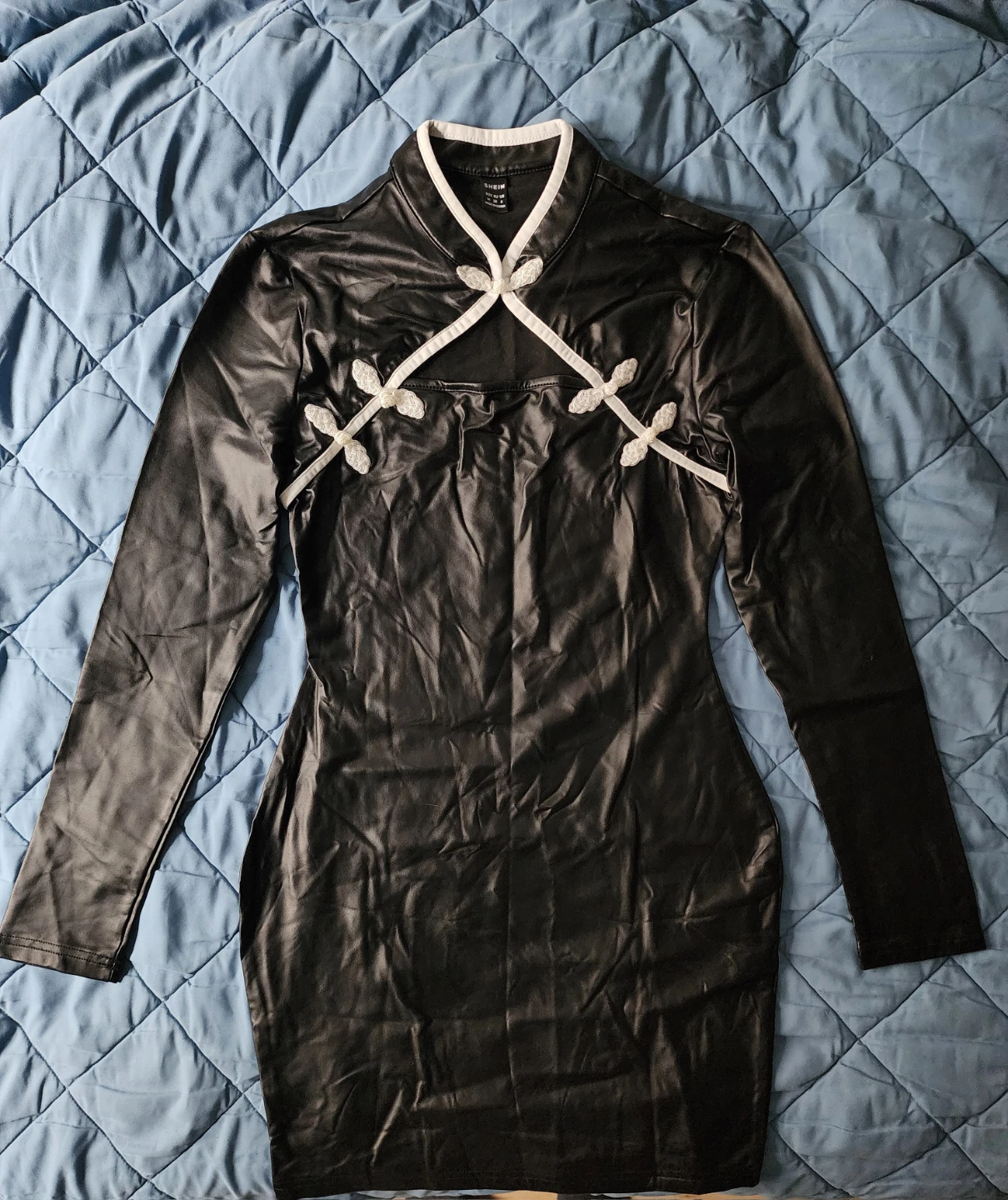 Faux Leather Cheongsam Style Mini Bodycon Dress * Goth * NEW - photo 2