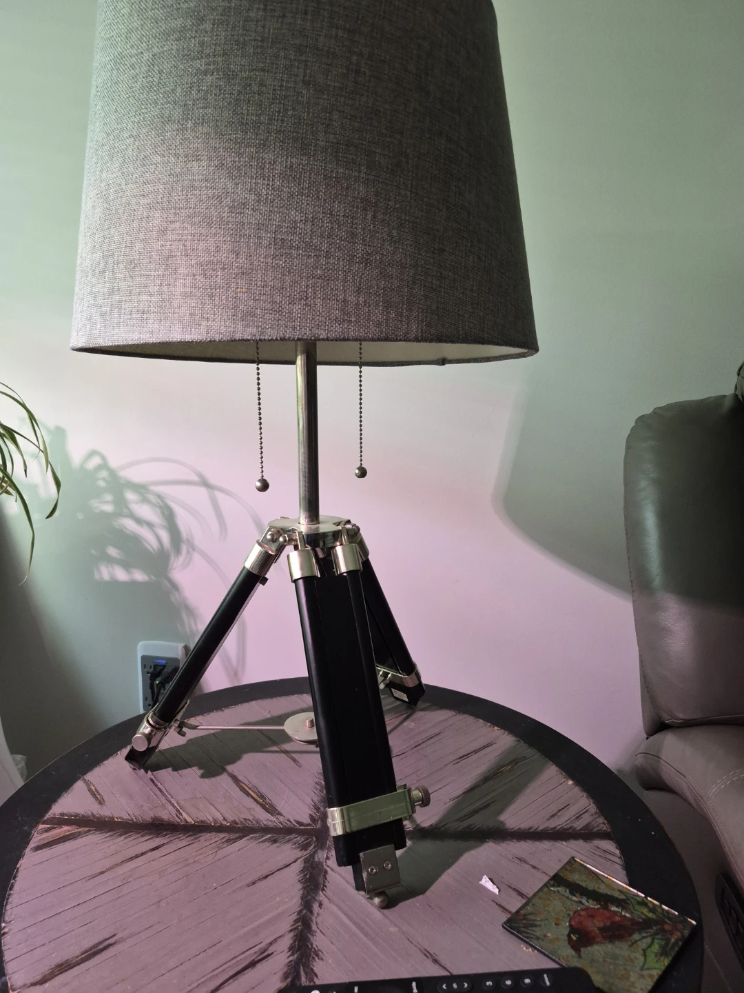 Tripod Table Lamps with Grey Drum Shades - photo 2