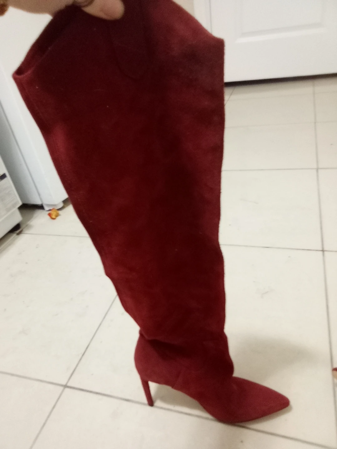 Red Suede Knee-High Boots - Size 6 - photo 5
