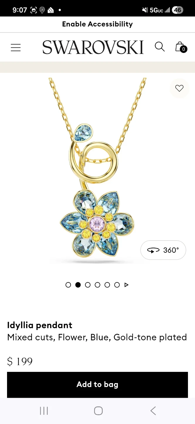 Swarovski Idyllia Pendant - Blue Flower, Gold-tone Plated
