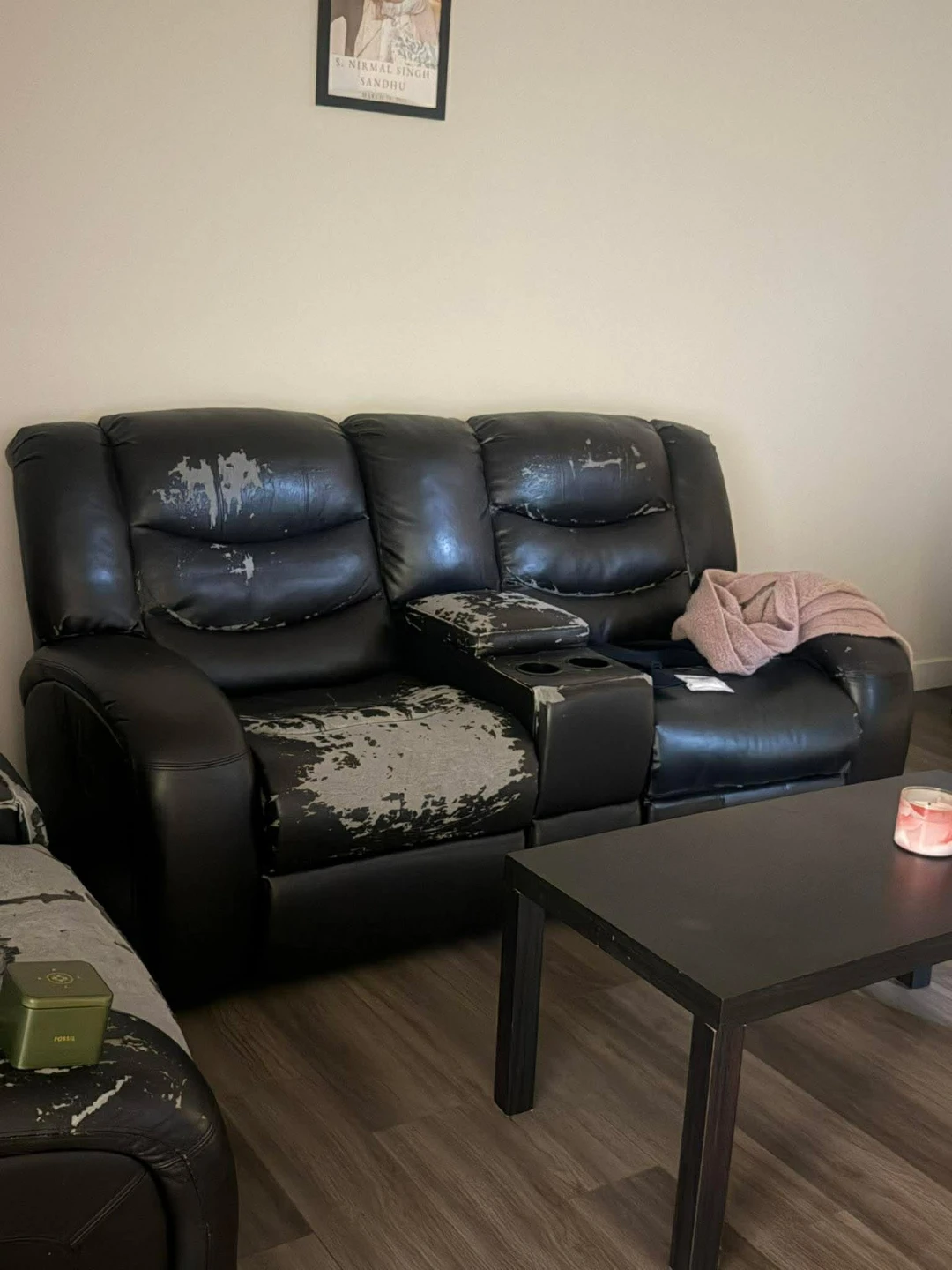 Black Leather Loveseat Recliner. Can deliver