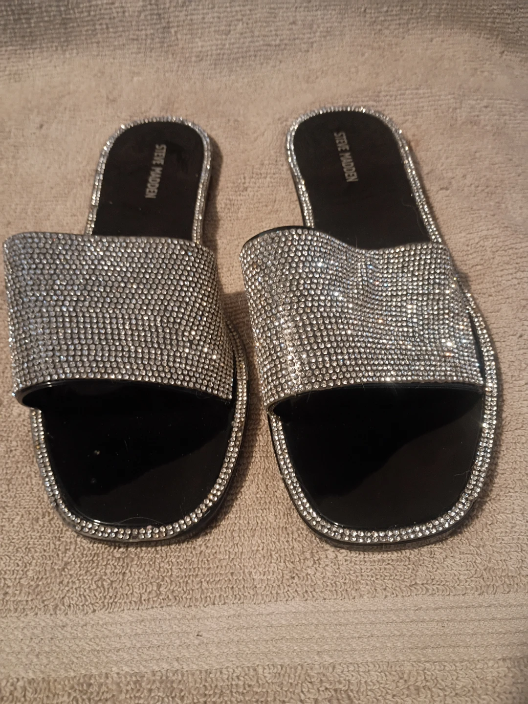 Steve Madden Embellished Black Slide Sandals