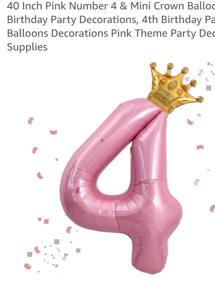40 Inch Pink Number 4 Balloon with Mini Crown