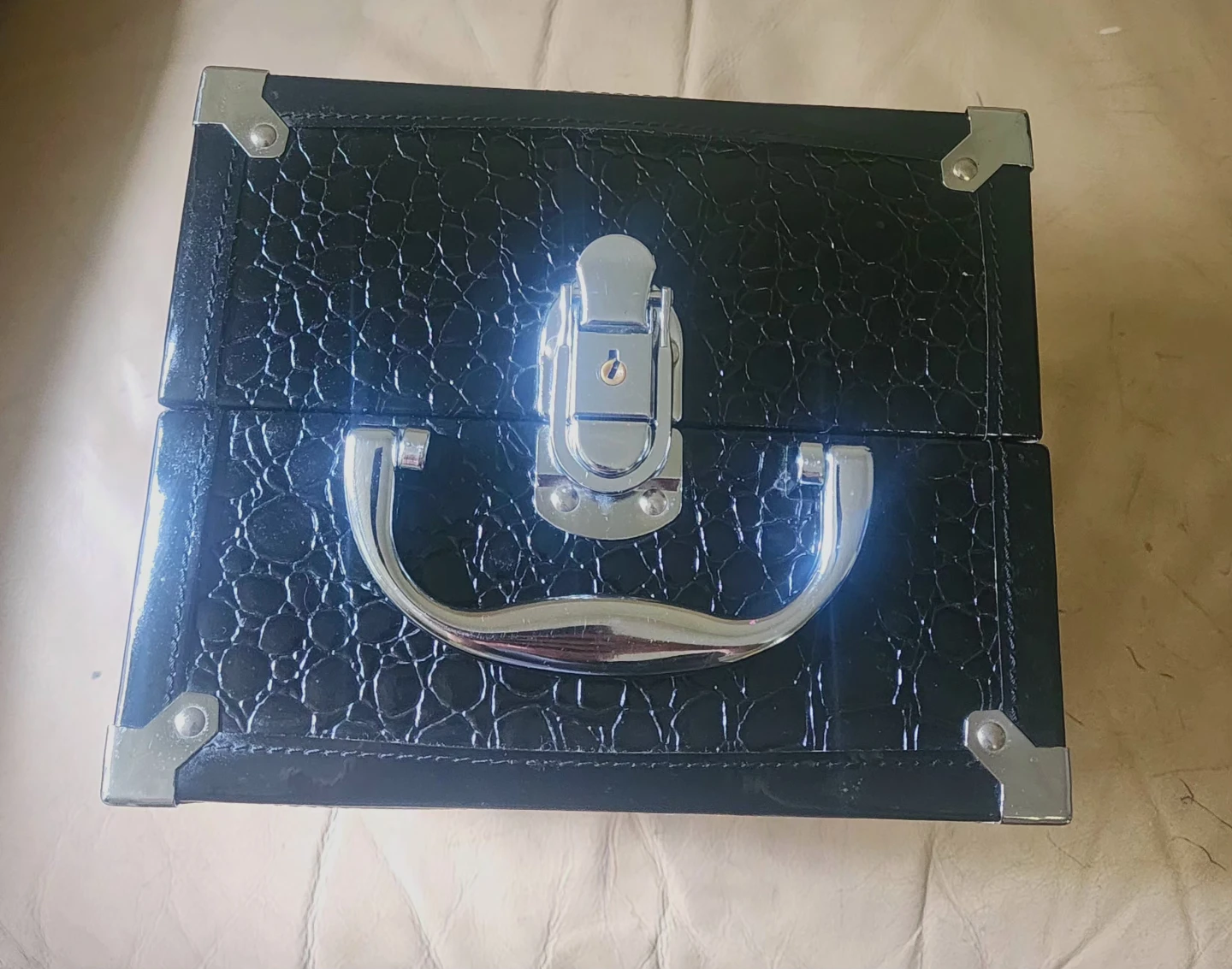 Black Croc Embossed Makeup Train Case - photo 3