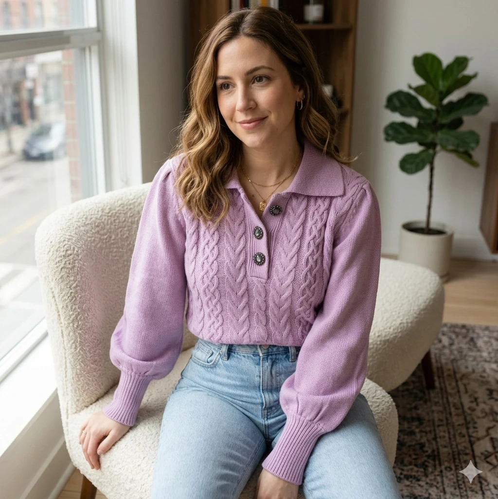 Who What Wear • Lavender Cable-Knit Polo Sweater