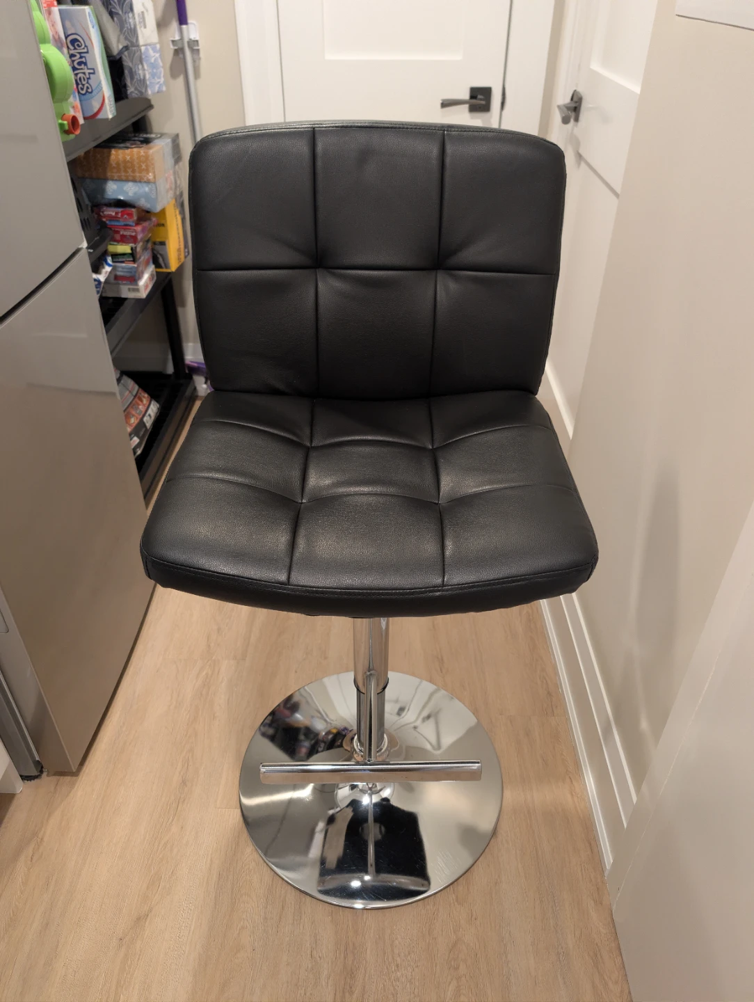 Black Faux Leather Adjustable Bar Stool
