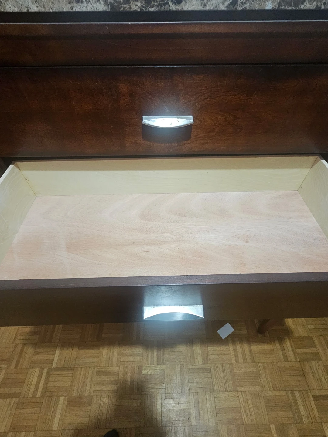 Dark Brown 5-Drawer Dresser with Marble Top