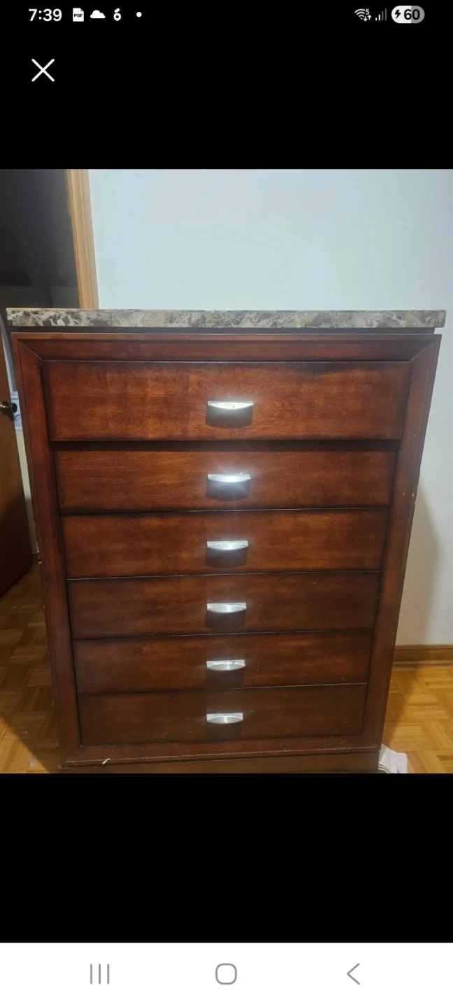 Dark Brown 5-Drawer Dresser with Marble Top - photo 3
