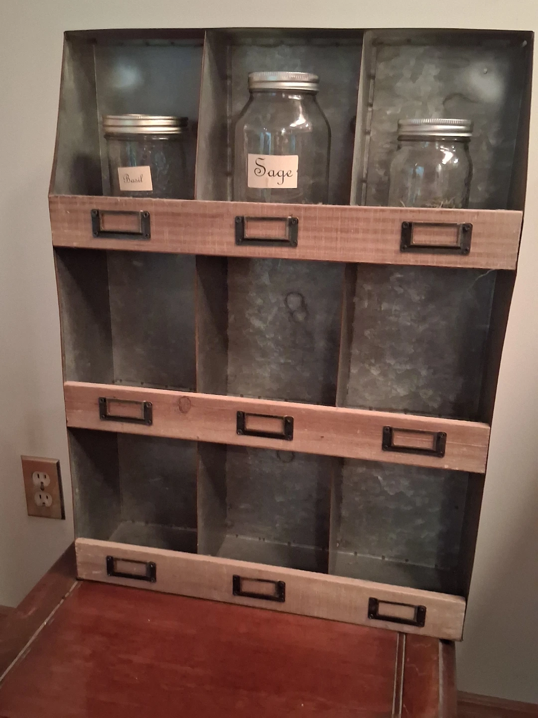 Galvanized Metal and Wood Wall Organizer Shelf - photo 2