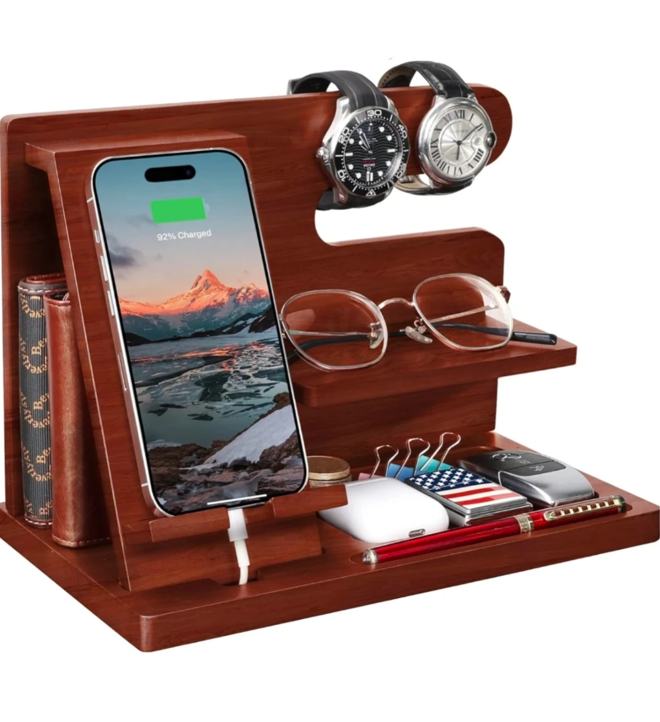 Wooden Desk Organizer for Watch, Phone, Glasses & Accessories 🌱