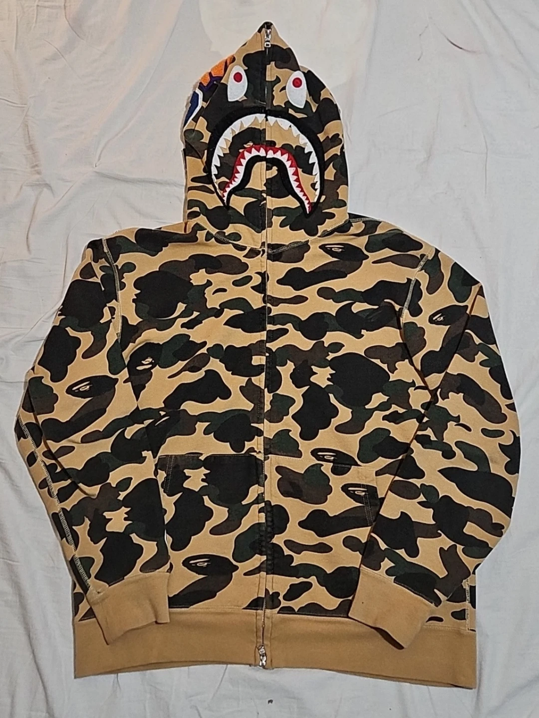 Authentic Yellow Camo ABC Shark Bape Zip-Up Hoodie