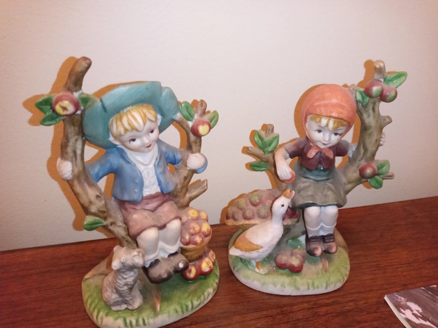 Ceramic Figurines - Boy with Dog and Girl with Duck