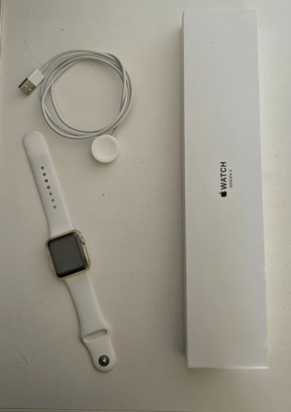 Apple Watch Series 3 with White Band and Charger