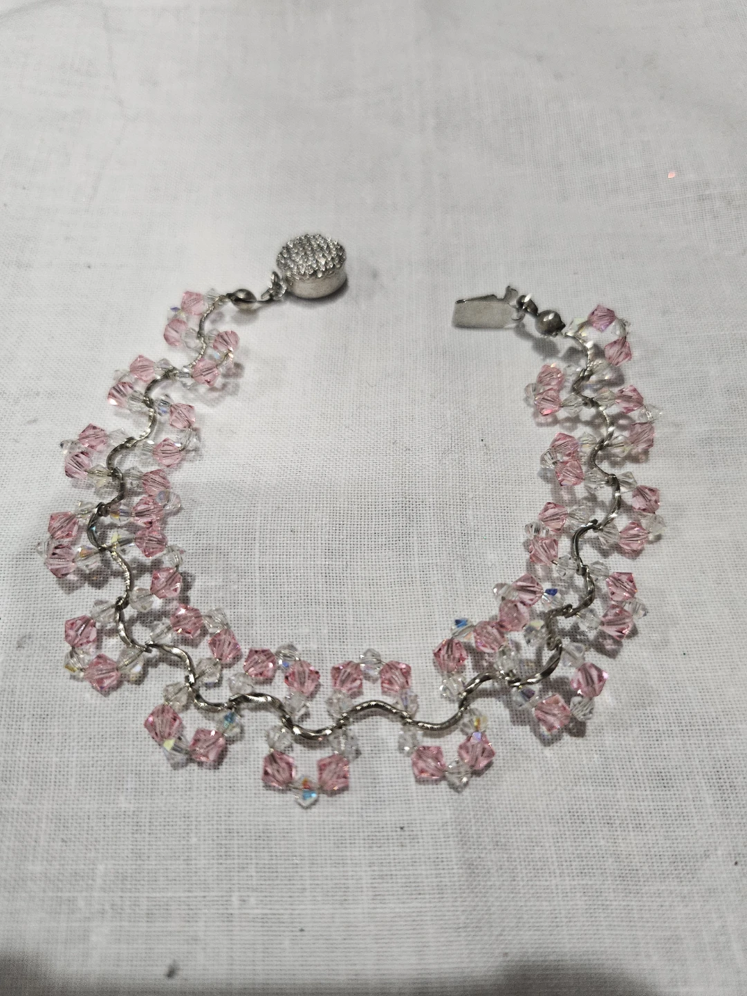 Pink and Clear Crystal Swarvoski Beaded Bracelet