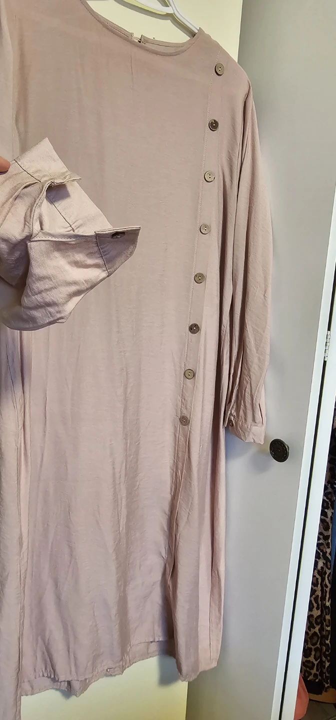 Pink Long Sleeve Tunic Dress with Buttons - photo 2
