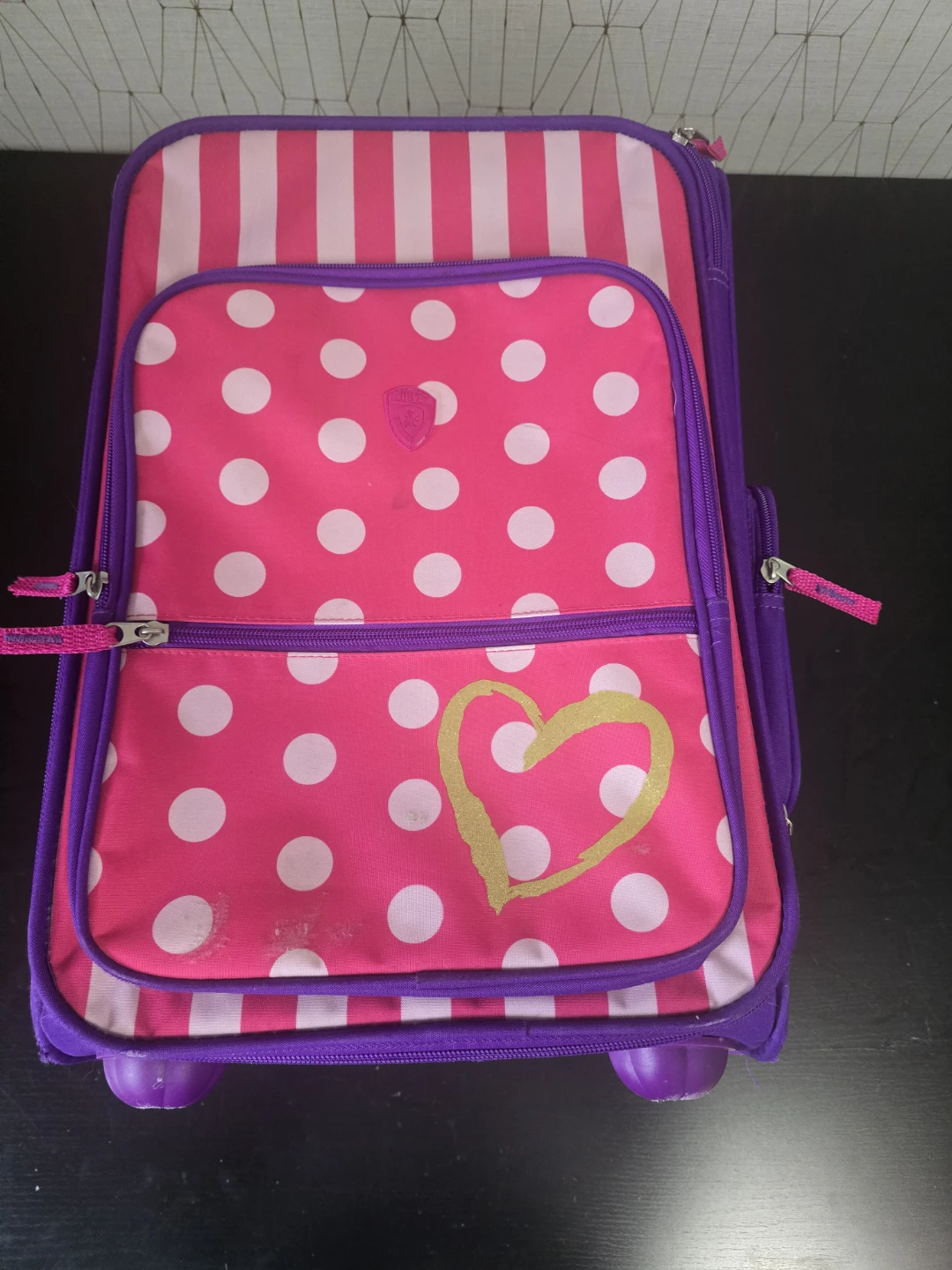 HEYS Kids Rolling Suitcase - Pink & Purple Polka Dot & Stripes
