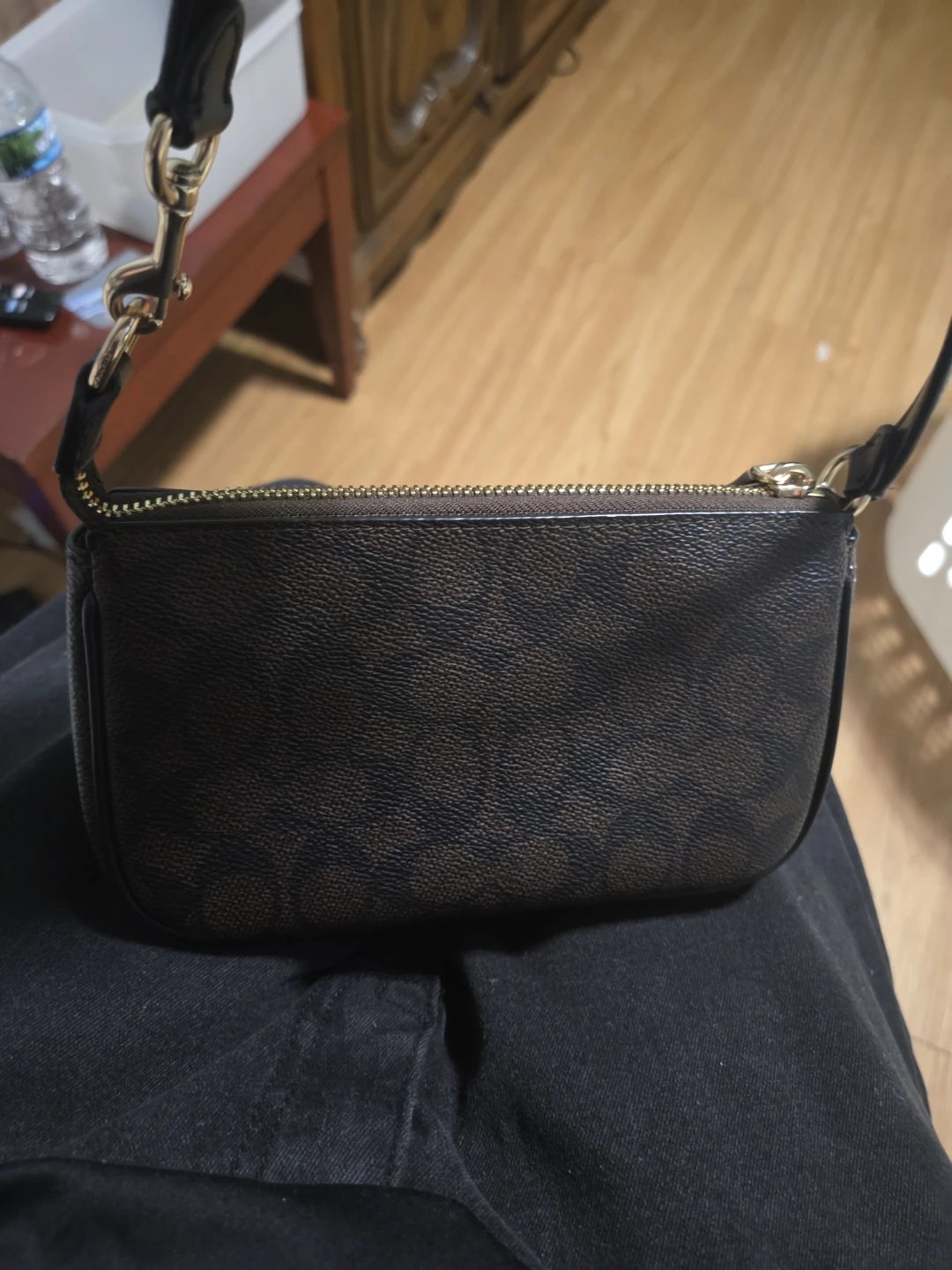 Coach Brown Signature Print Leather Wristlet Pouch - photo 2