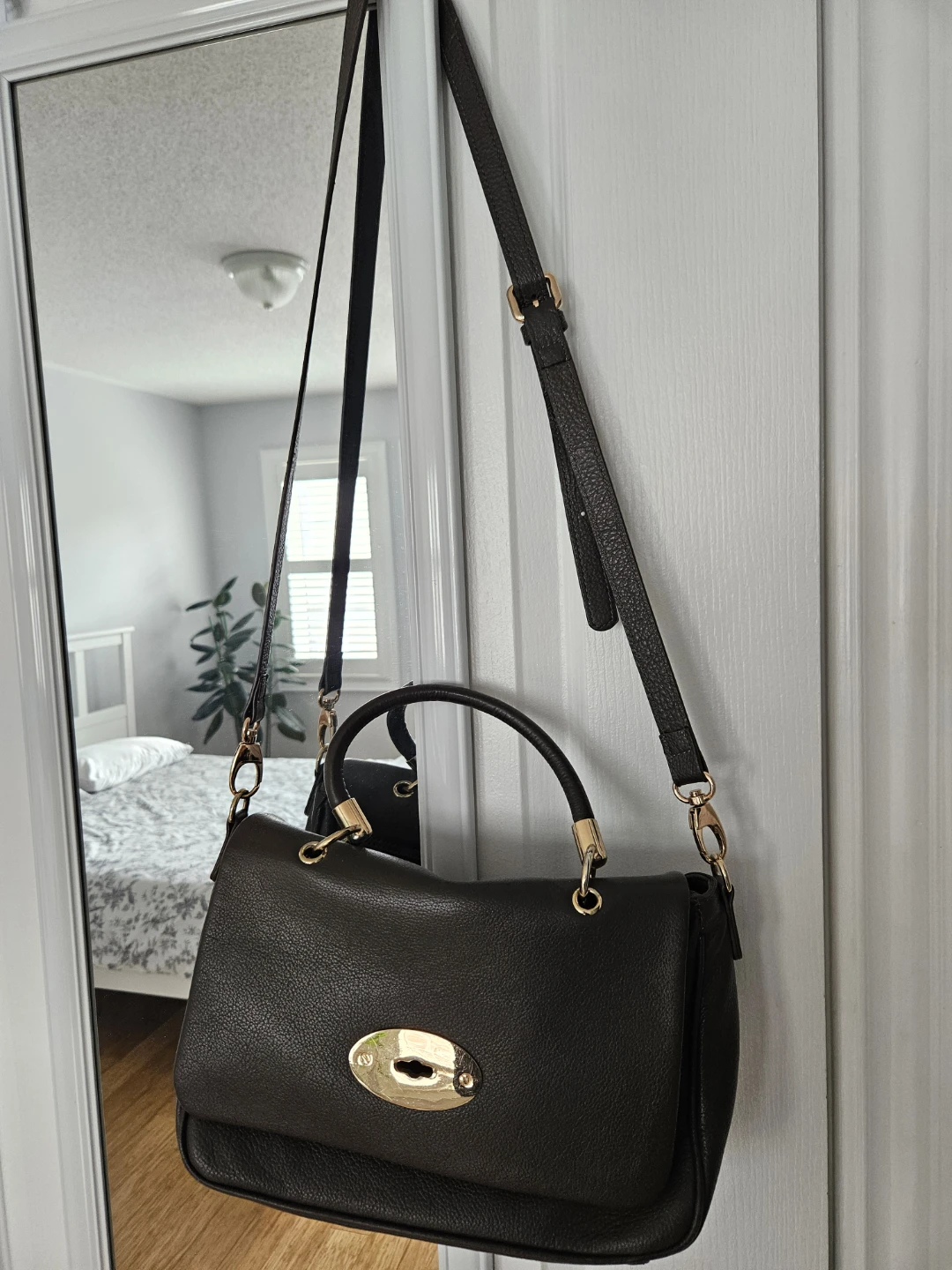 Pewter grey Leather Satchel Handbag