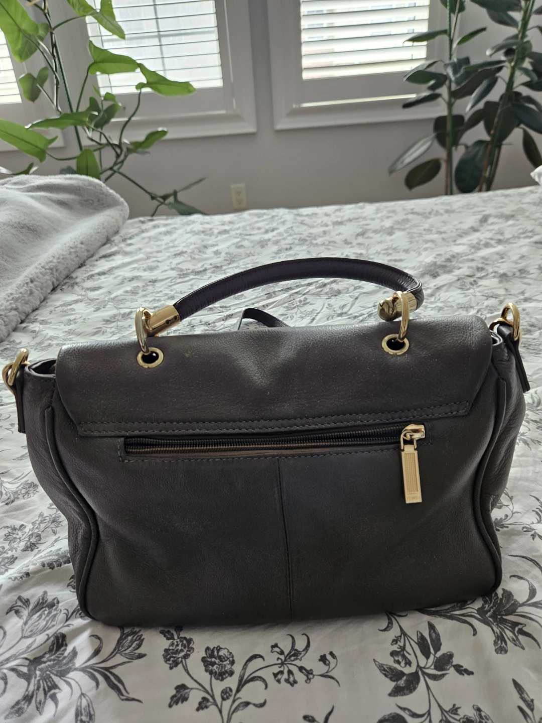 Pewter grey Leather Satchel Handbag - photo 2