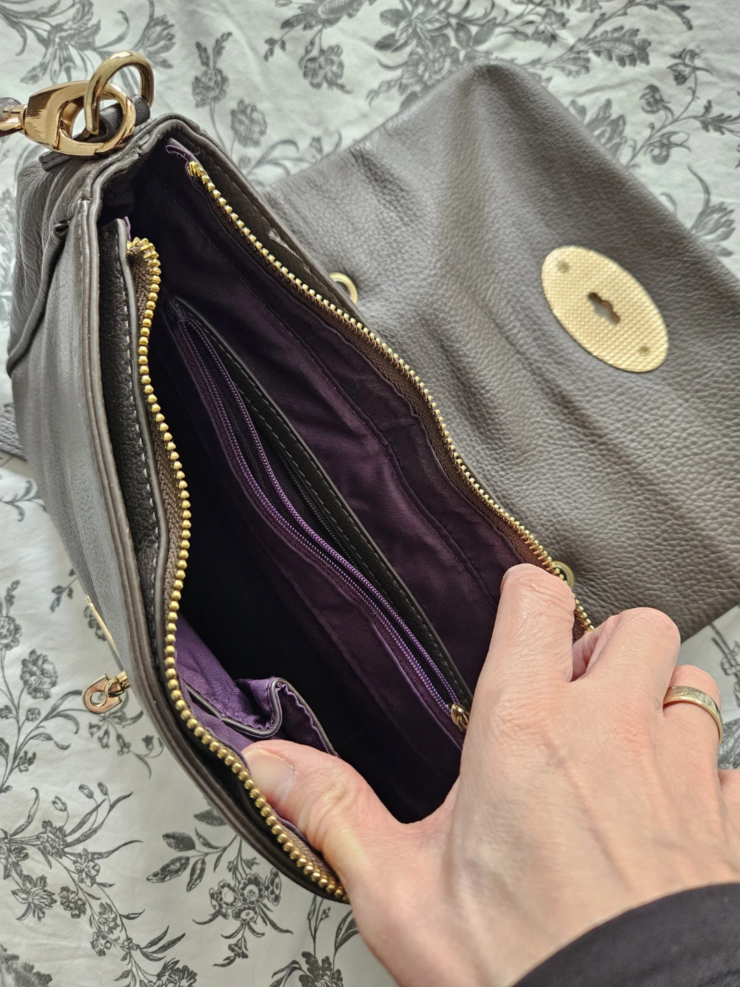Pewter grey Leather Satchel Handbag - photo 3