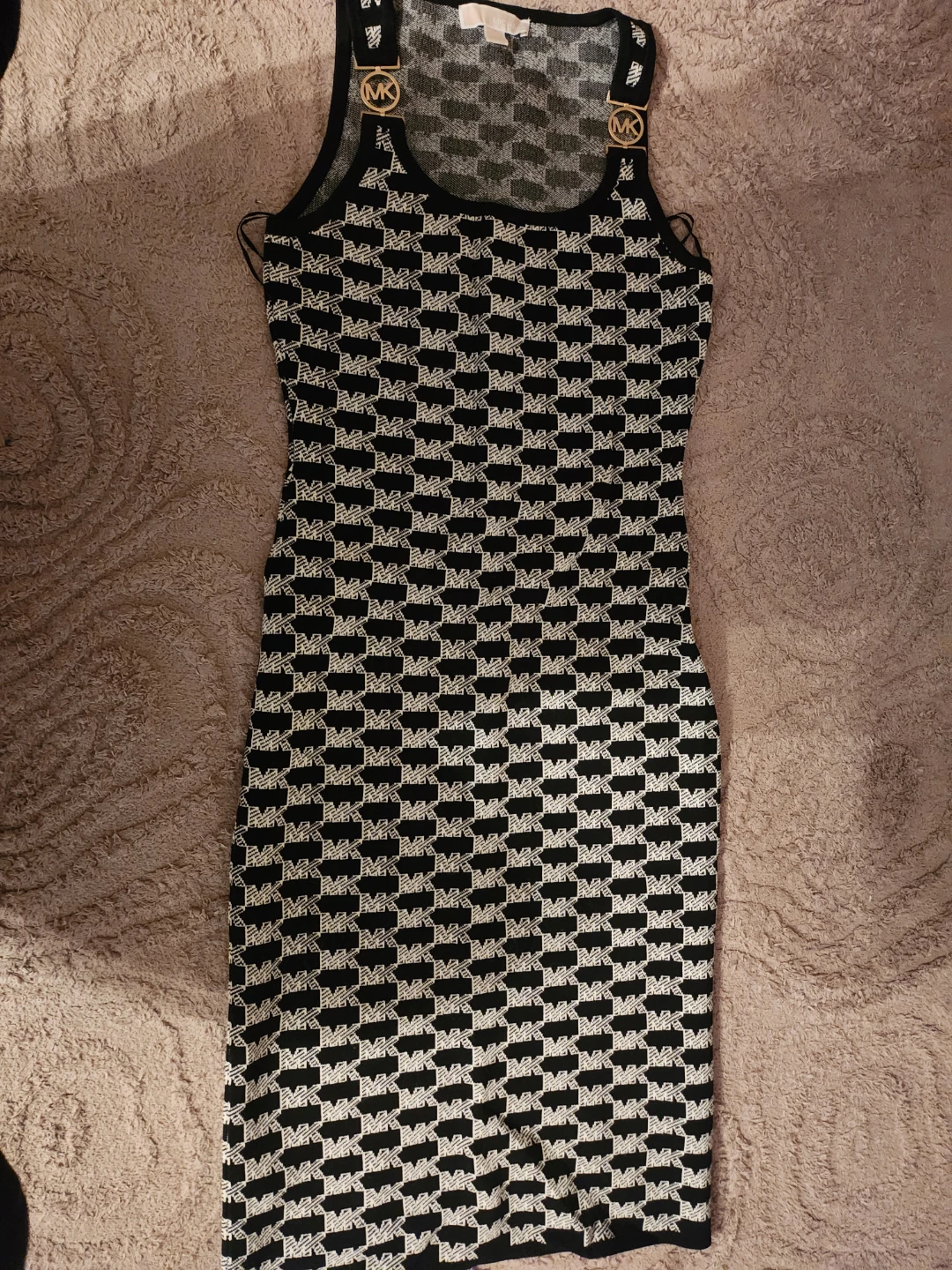MICHAEL KORS Women's Black & White MK Monogram Knit Dress Size S