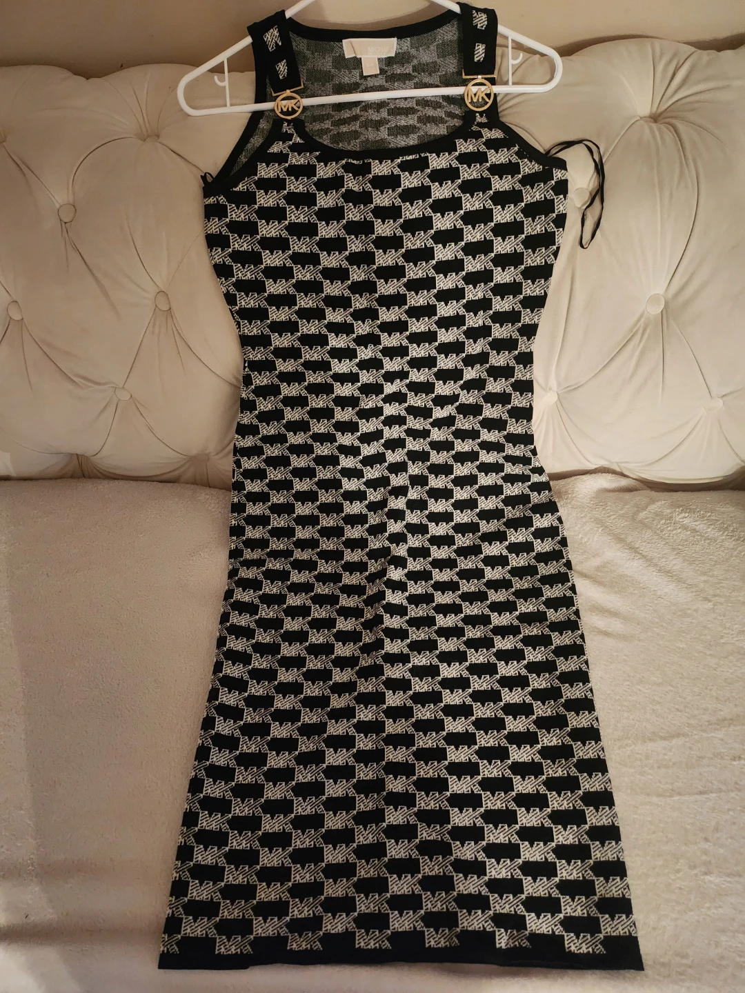 MICHAEL KORS Women's Black & White MK Monogram Knit Dress Size S - photo 2