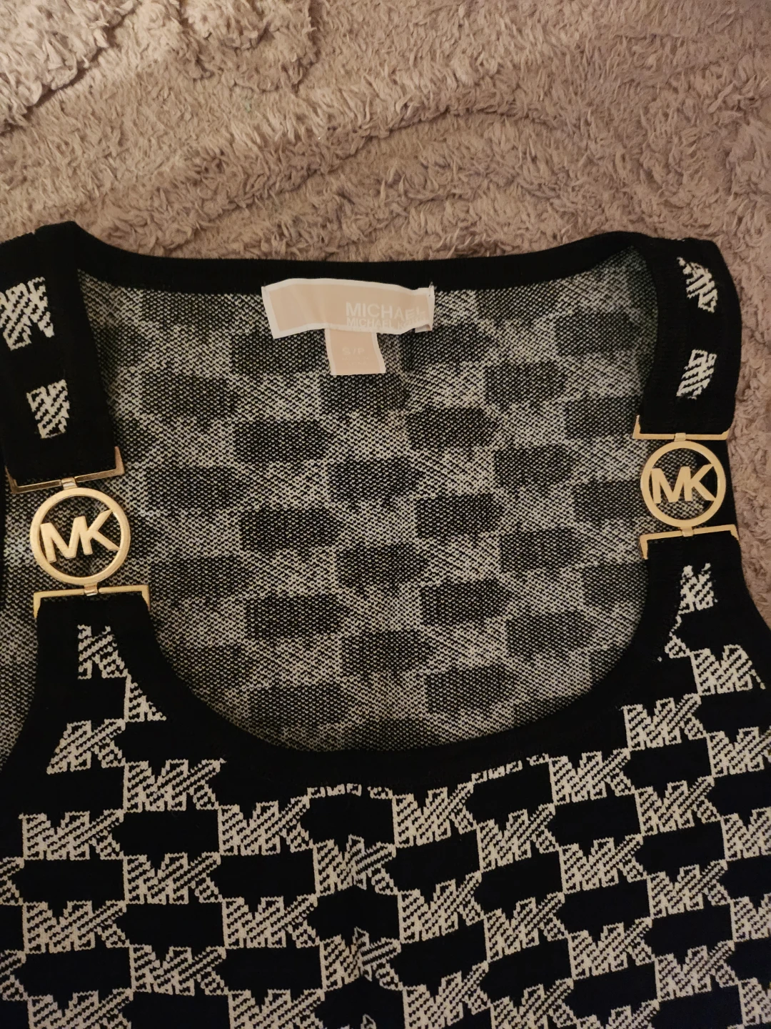MICHAEL KORS Women's Black & White MK Monogram Knit Dress Size S - photo 3