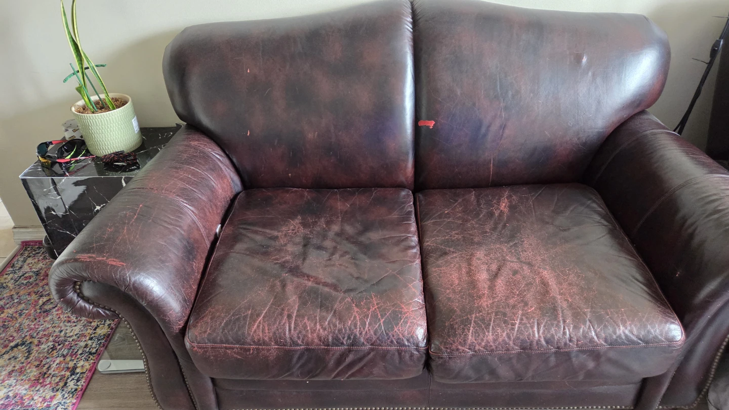 Leather Loveseat - Burgundy