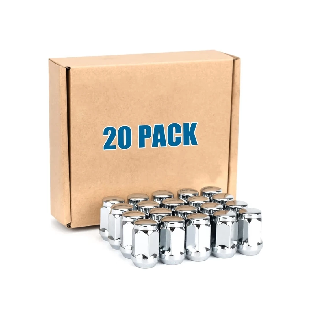 1/2-20 Chrome Lug Nuts 20pc 19mm Hex Cone Seat 1.38" Closed End