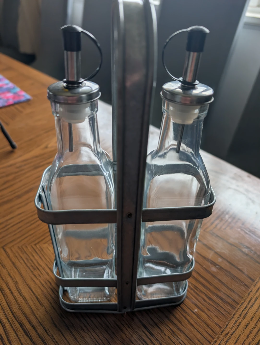 Glass Oil and Vinegar Dispenser Set with Metal Caddy
