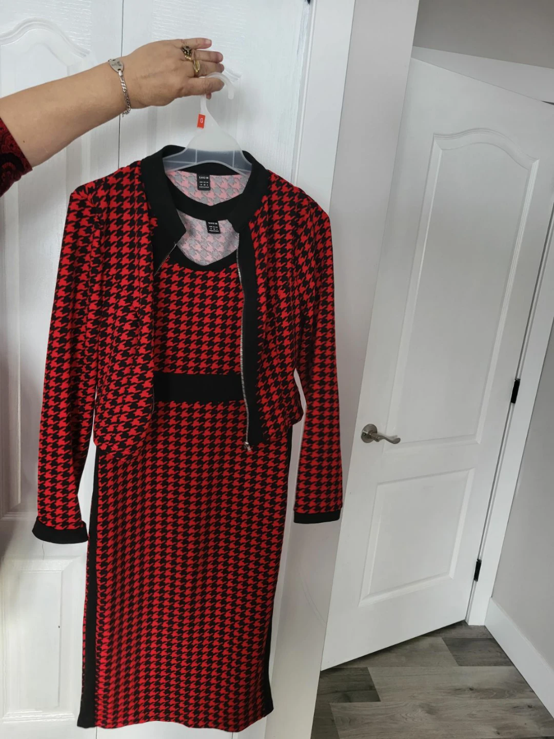 SHEIN Red & Black Houndstooth Dress with Jacket - Size G