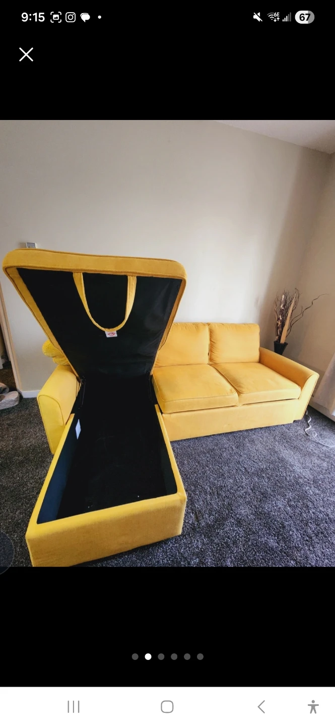 Yellow Sectional Sofa with Storage - photo 3
